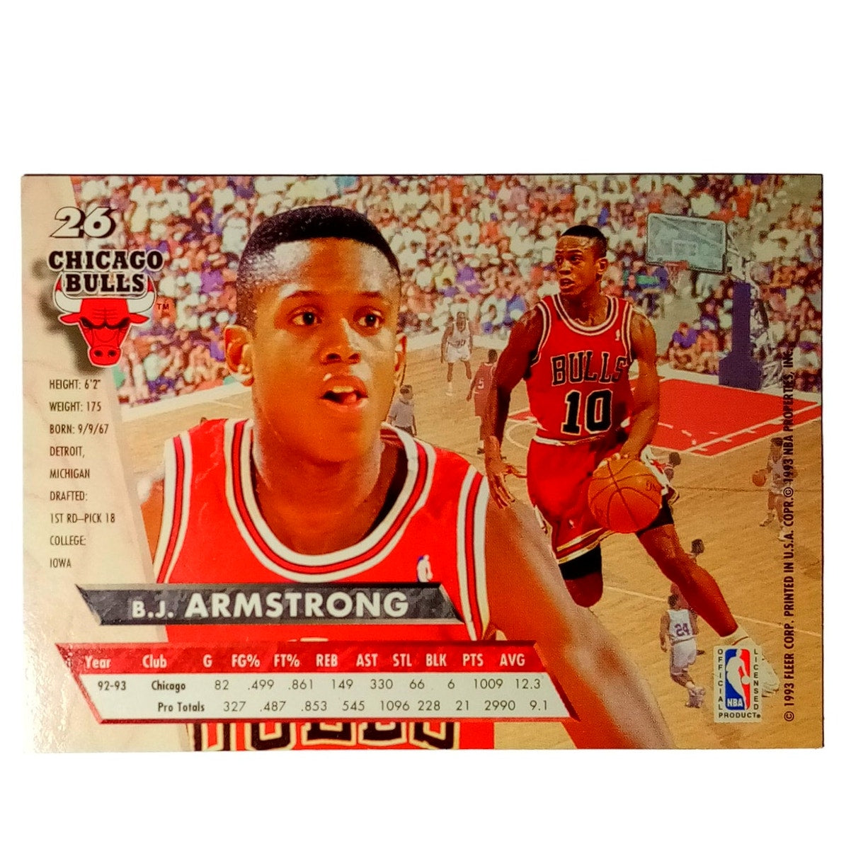 B.J. Armstrong Fleer Ultra 93-94, No.26, Misprint, Gold Logo & Name Missing, NM