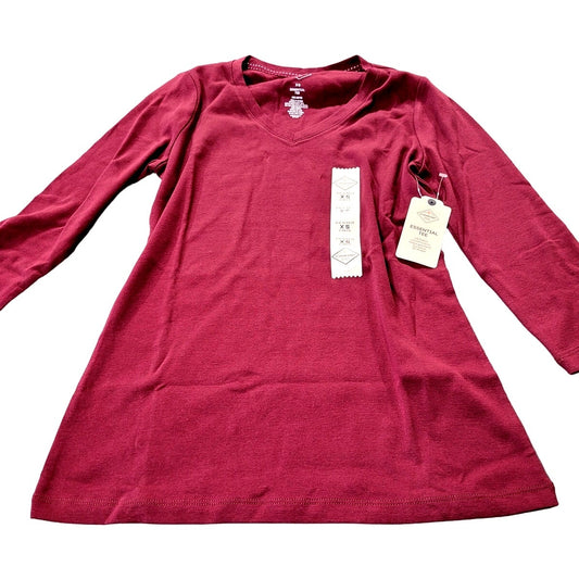 St. John's Bay Womens V Neck 3/4 Sleeve T-Shirt, Deep Ruby, XS (0-2)