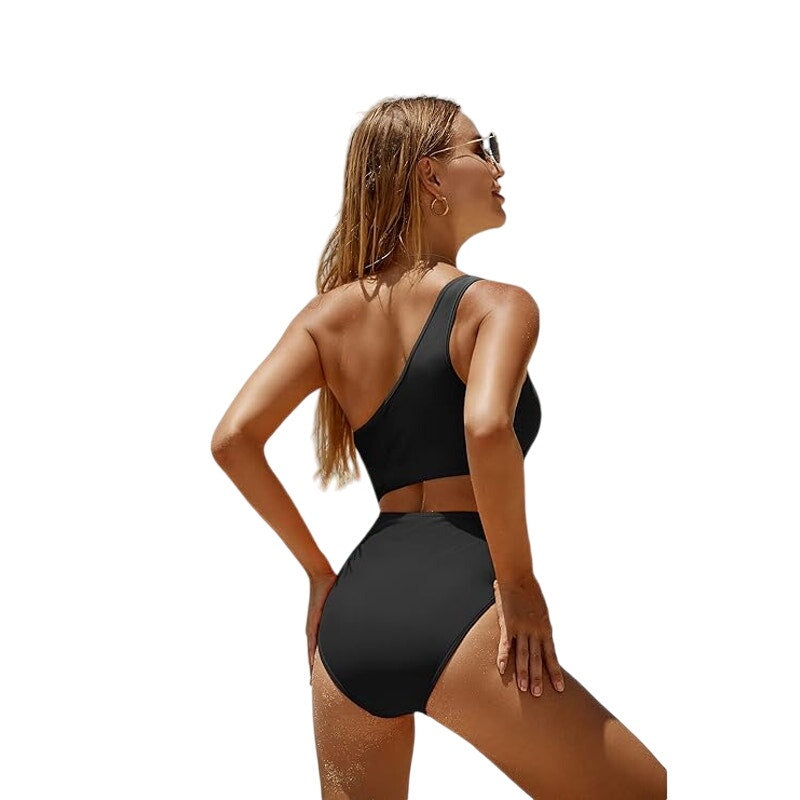 Yonique One Piece Bathing Suit One Shoulder Swimsuit Cutout Monokini Black S