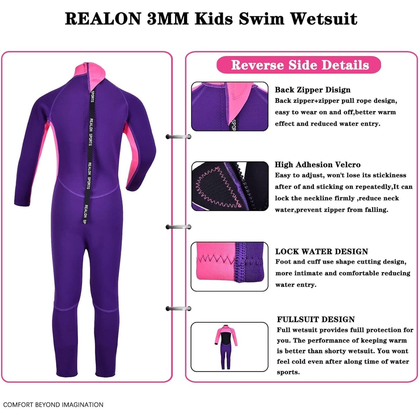 REALON Kids Wetsuit for Toddler Girls Boys & Youth, 3mm Neoprene Full Suit, XXS