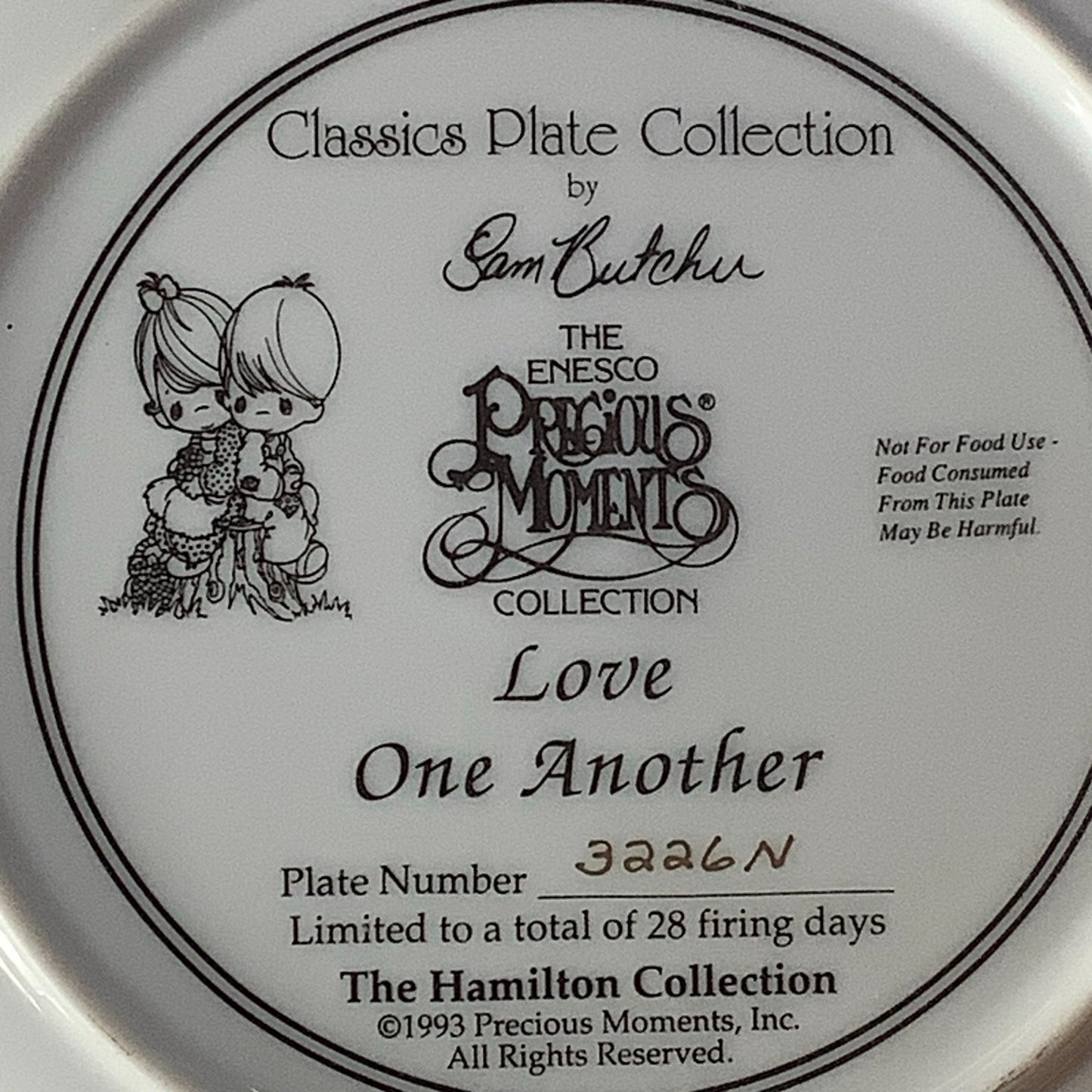 1993 Precious Moments "Love One Another " Vintage Collector's Plate, COA #3226N