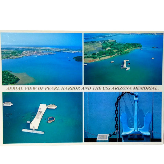 Hawaii Aerial Multi View Of Pearl Harbor, USS Arizona Memorial Vintage Postcard