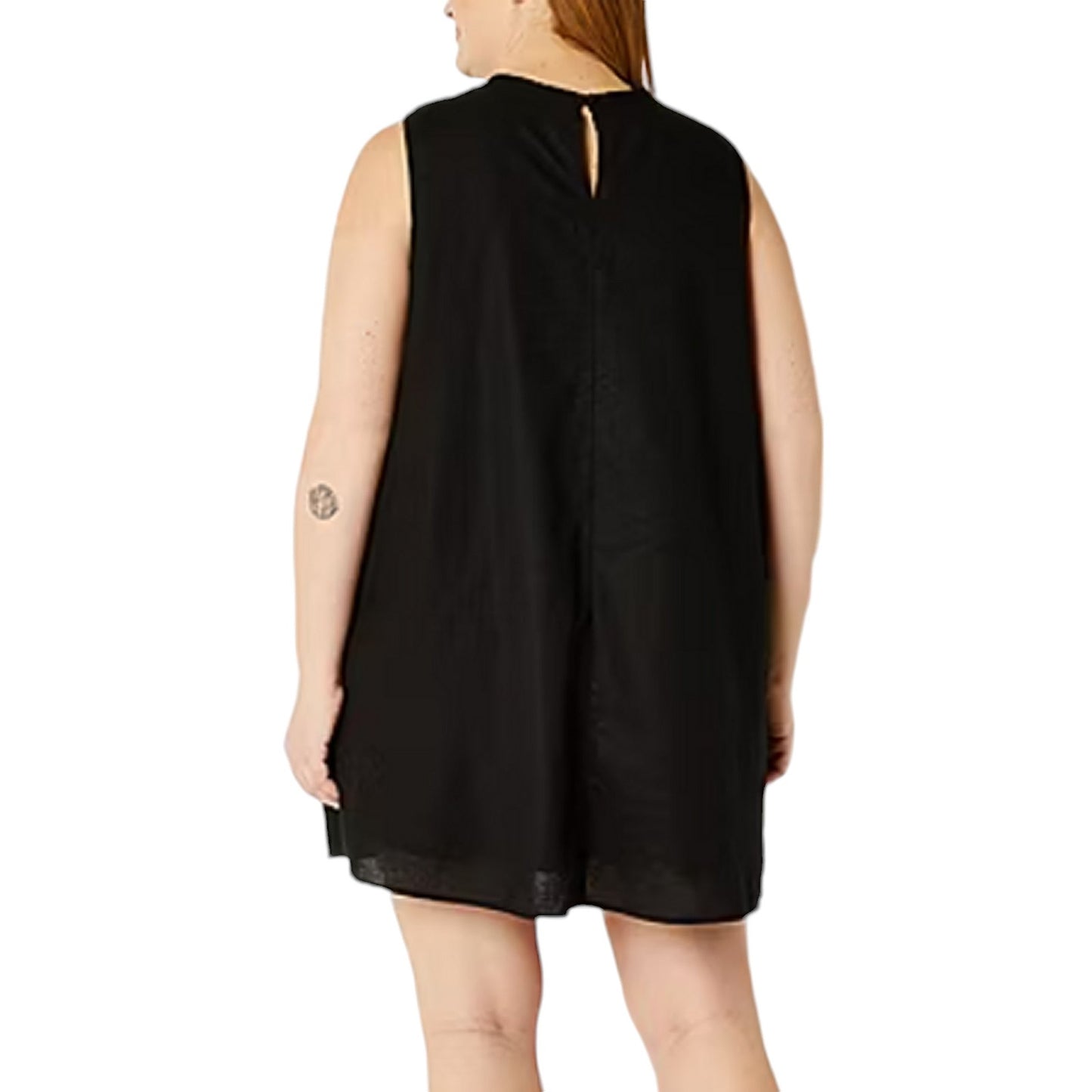 a.n.a Sleeveless A-Line Dress +Size, Linen 55% / Cotton 45%, Black, 3X (24W-26W)