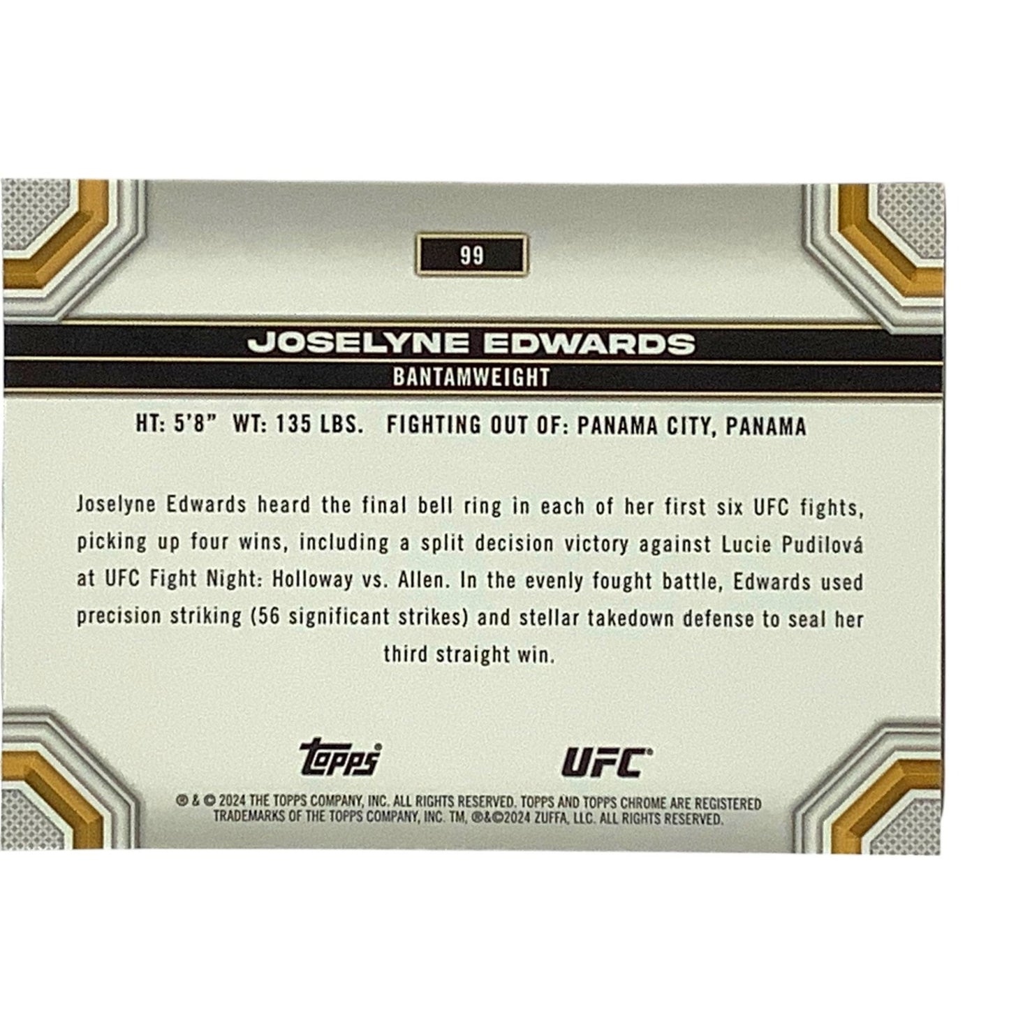 Joselyne Edwards, UFC Bantamweight, Card 99, 2024 Topps Chrome UFC, NM+