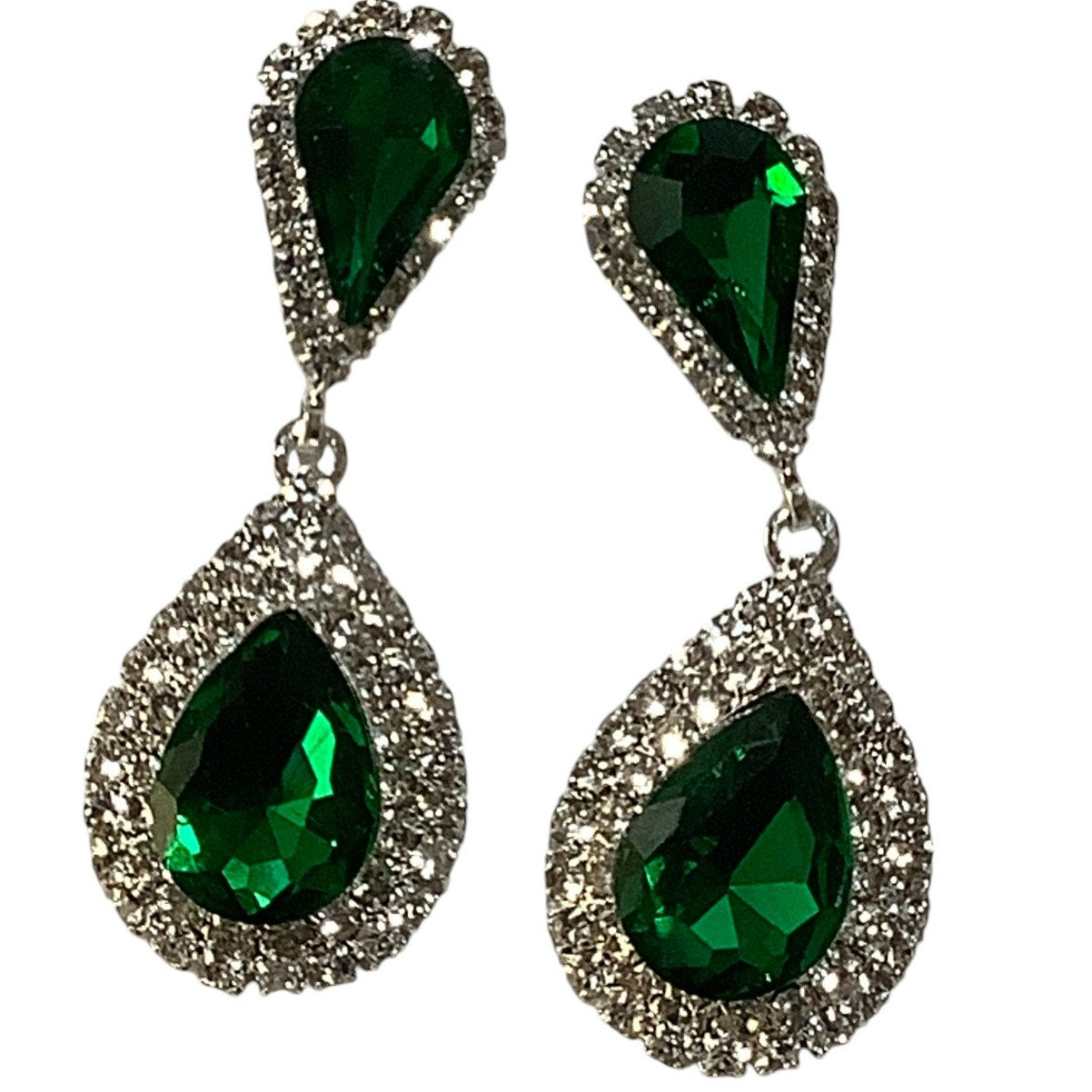 3-PC Set, Green Crystal Rhinestone Teardrop Dangle Earrings, Necklace & Bracelet