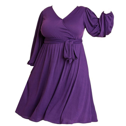 Ava & Viv Balloon Long Sleeve Knit V-Neck Faux Wrap MIDI Dress, Purple, 2X