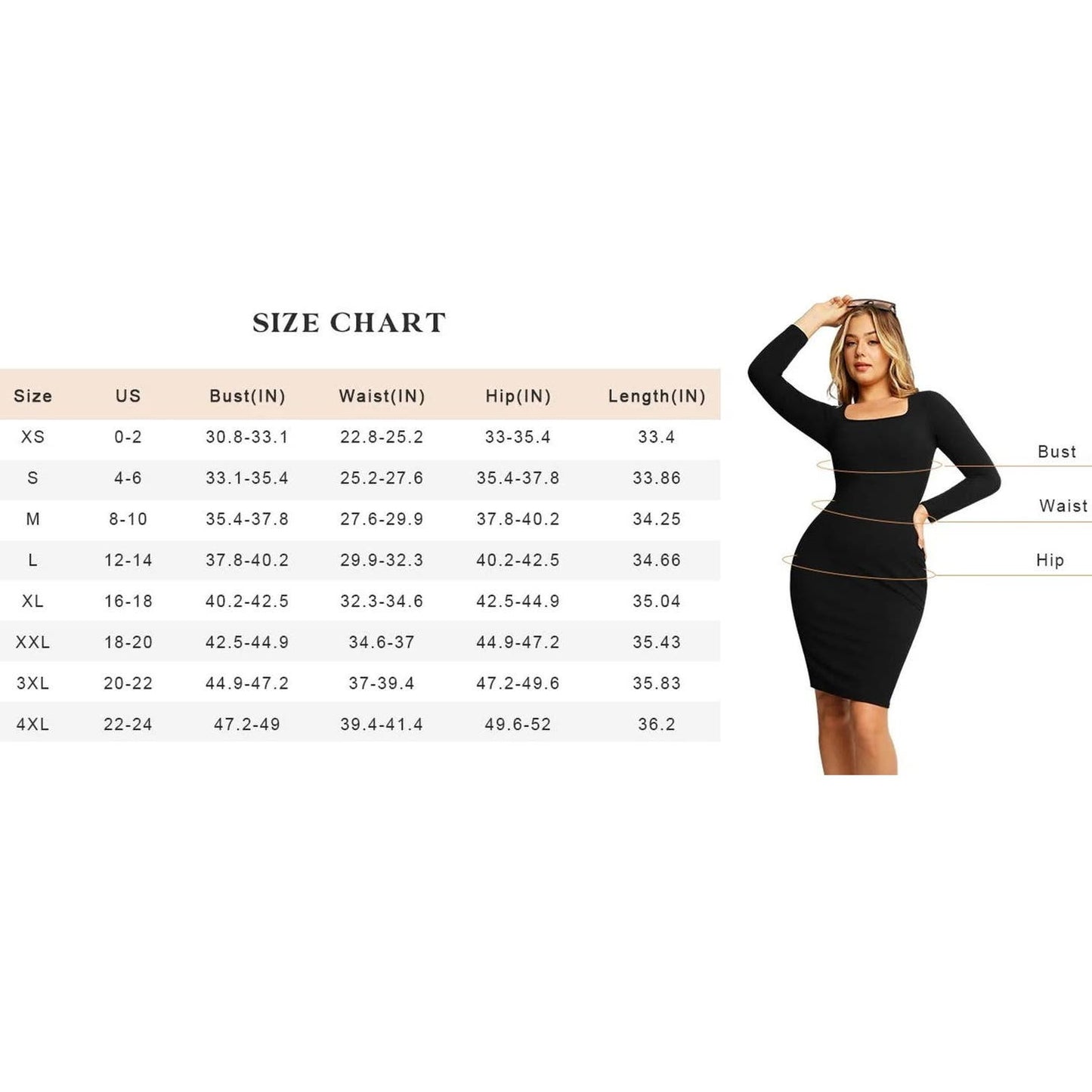 Popilush L/S Shaper Dress Built in Tummy Control Shapewear Midi Dress, SM (4-6)