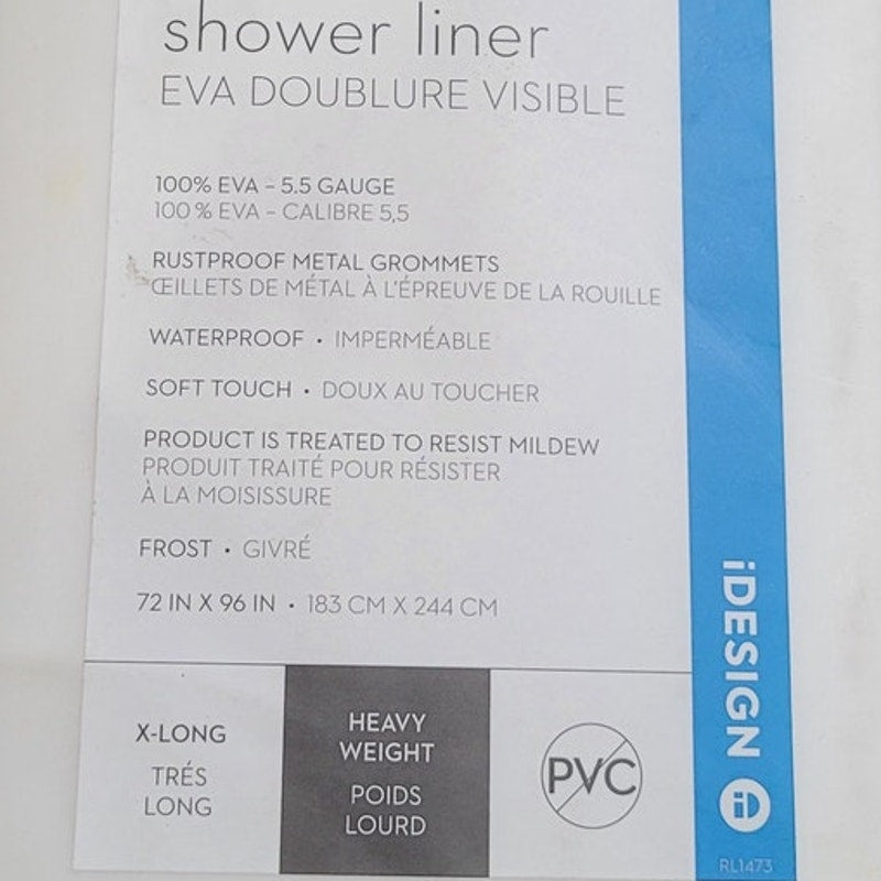 iDesign Waterproof, Metal Grommets Shower Liner (5.5 Gauge), X-Long 72" x 96"