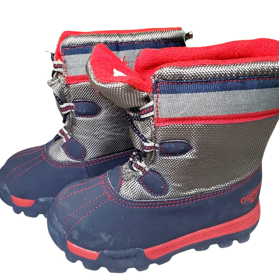 OshKosh B’gosh Toddler Slip-On Combat Winter Boots, Blue/Silver/Red Size 9