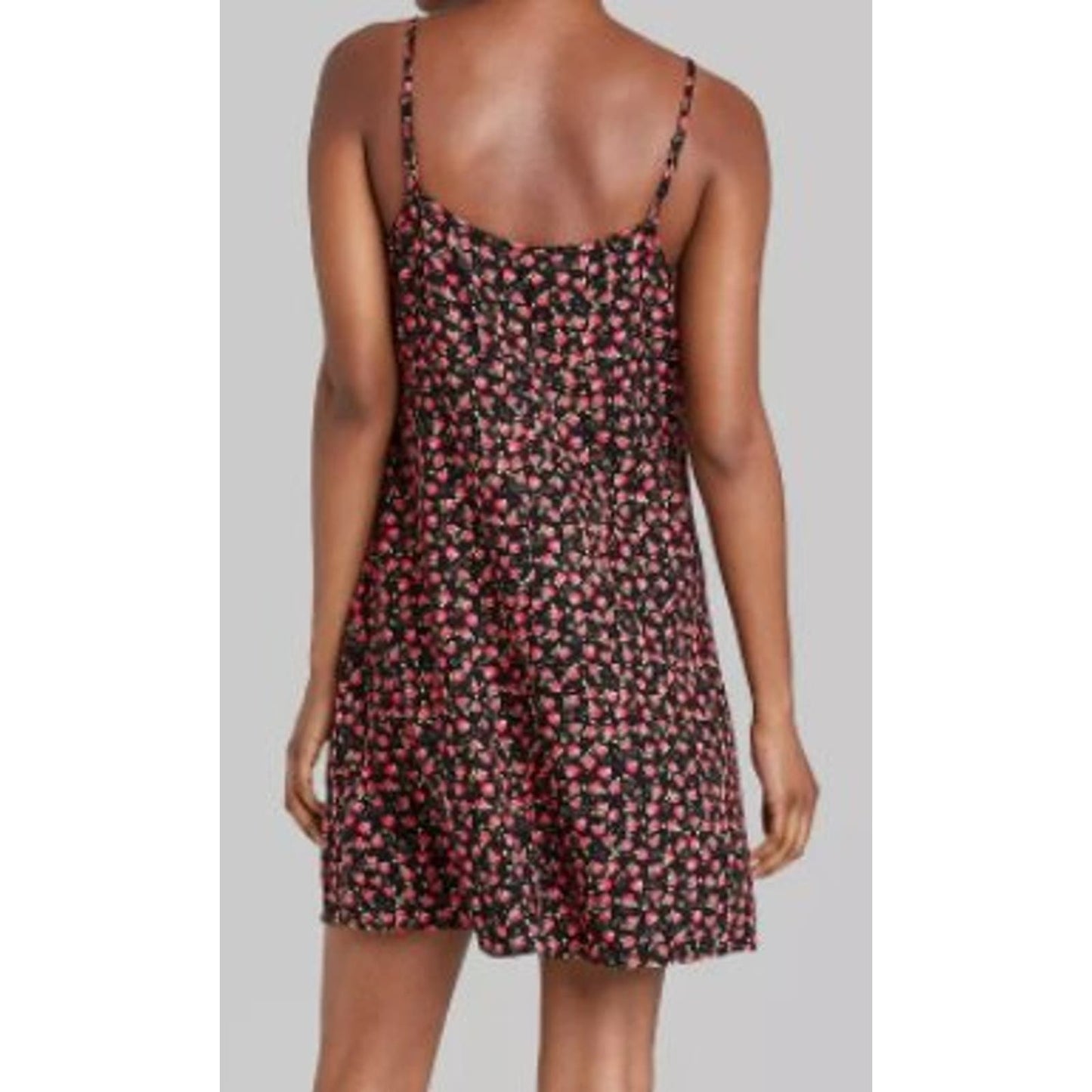 Women's SM Woven Floral Design Slip Dress, Spaghetti Straps- Black Floral, NWT