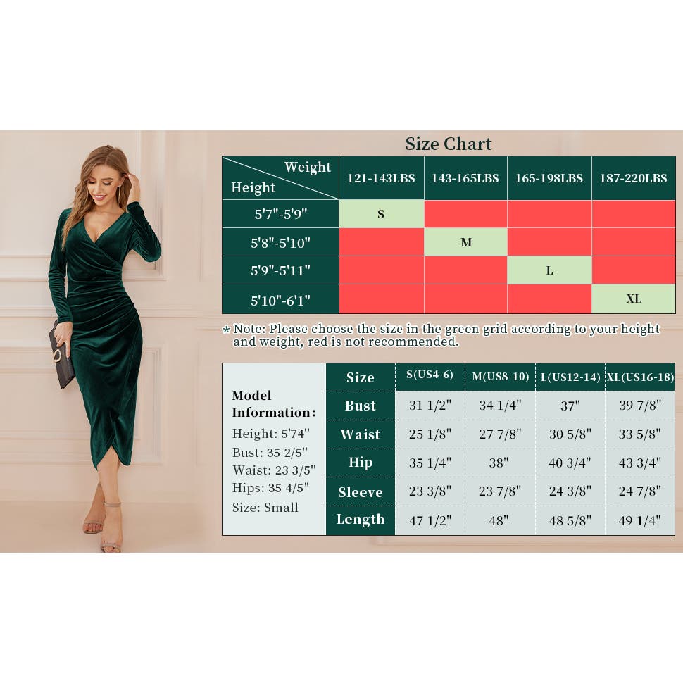 SM Elegant Green Velvet L/S Wrap V Neck Ruched Bodycon Cocktail Party Maxi Dress