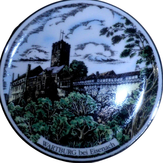 Volkstedt Porcelain Collectors Coaster, 3.75"D, Wartburg Castle Eisenach Germany
