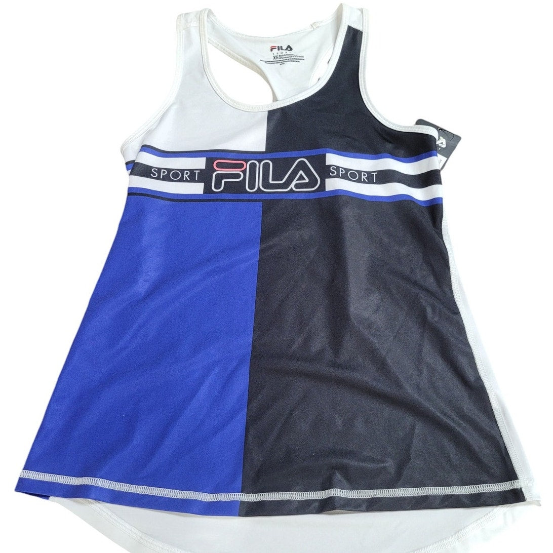 FILA SPORT® Color Block Graphic Racerback Tank, Black Royal Blue White, XS (2)