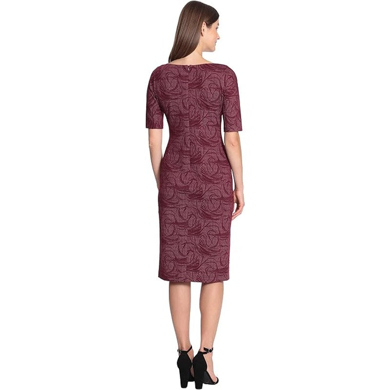 Maggy London Sophisticated Arch Shoulder Sheath Dress, Ribbon-Wine/White, Size 2