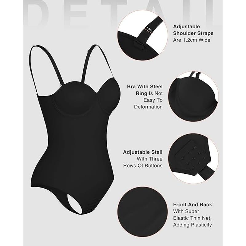 Shapewear Tummy Control Body Shaper Seamless, Cupped w/ Removable Straps, M, BLK