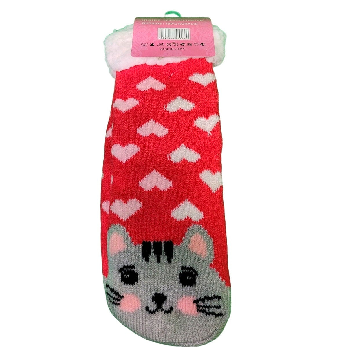 Cat Gripper Socks, U.S. Kids Size 11-Youth 1, Fleece Socks, Gripper House Socks