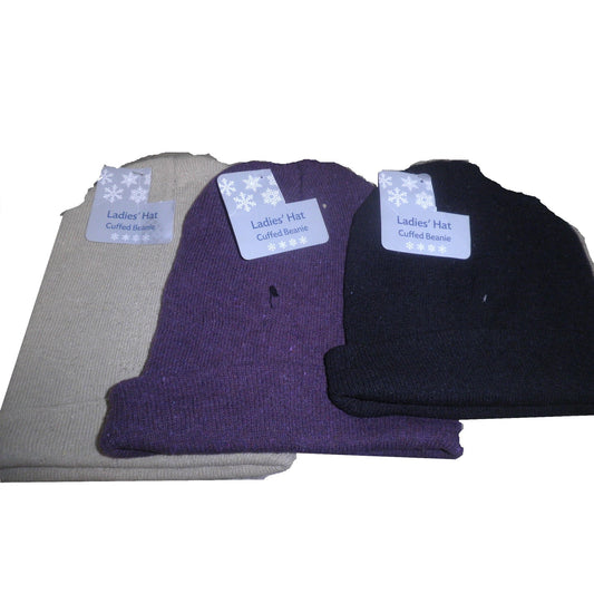 3-PK Old east Main Co., Ladies, One-Size, Cuffed Beanie Caps, Blended Materials