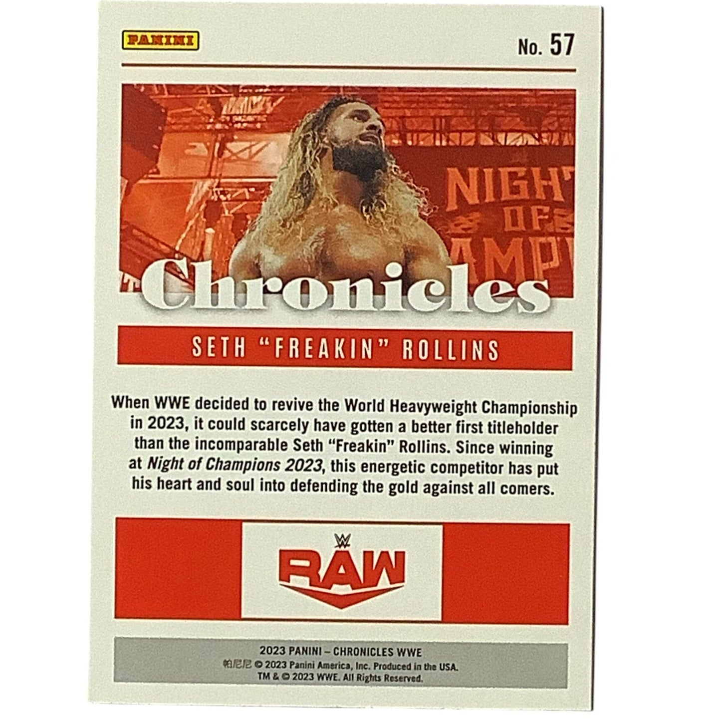 Seth "Freakin" Rollins, RAW, Card 57, 2023 Panini - Chronicles WWE. NM+