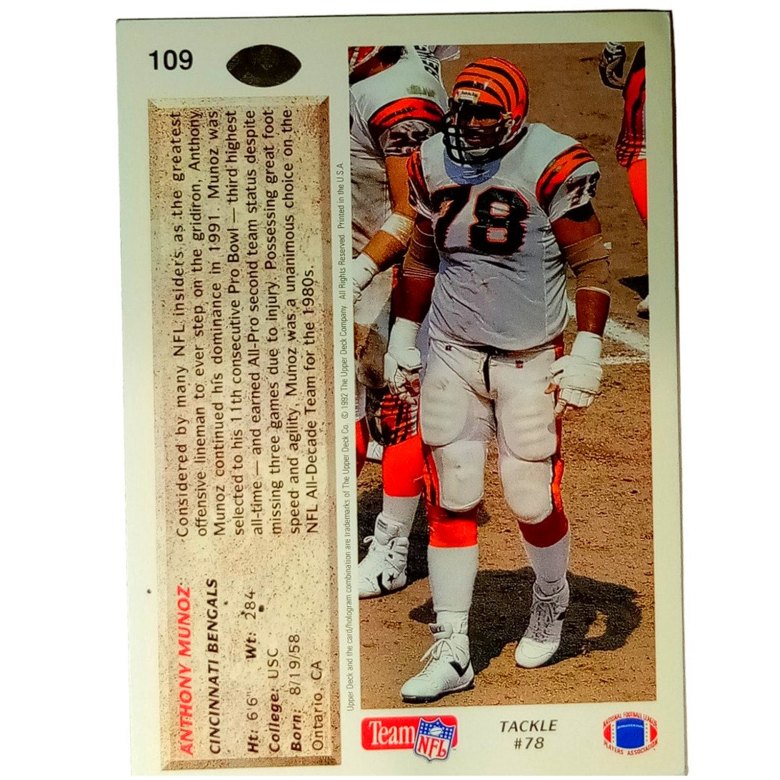 1992 Upper Deck #109 Anthony Munoz, Cincinnati Bengals, EXC Condition