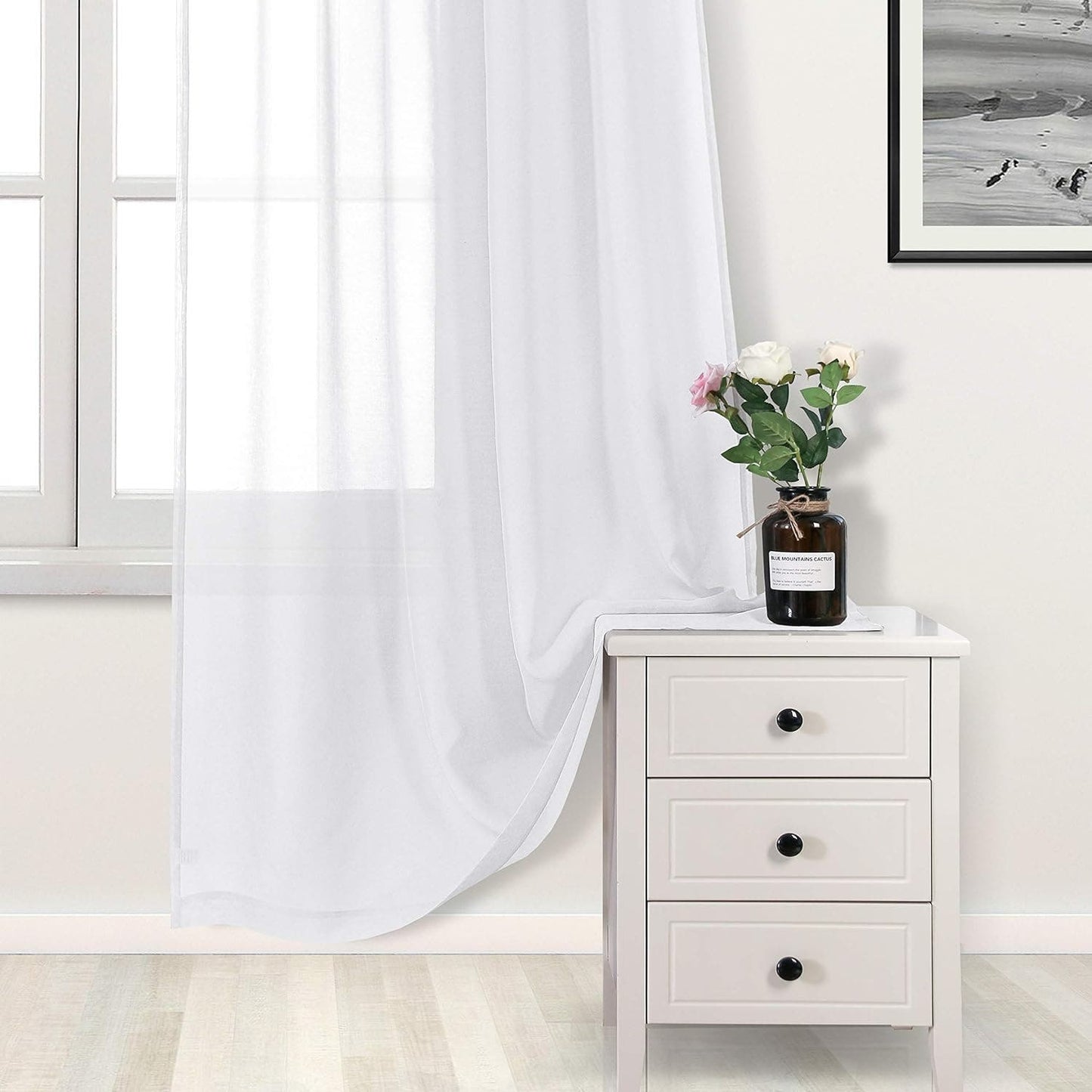 DWCN White Sheer, Linen-Look Grommet Curtains, Set of 2 Panels, Each 52" x 90"