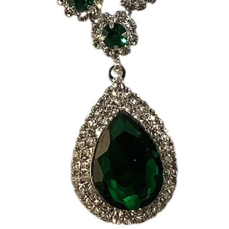 3-PC Set, Green Crystal Rhinestone Teardrop Dangle Earrings, Necklace & Bracelet