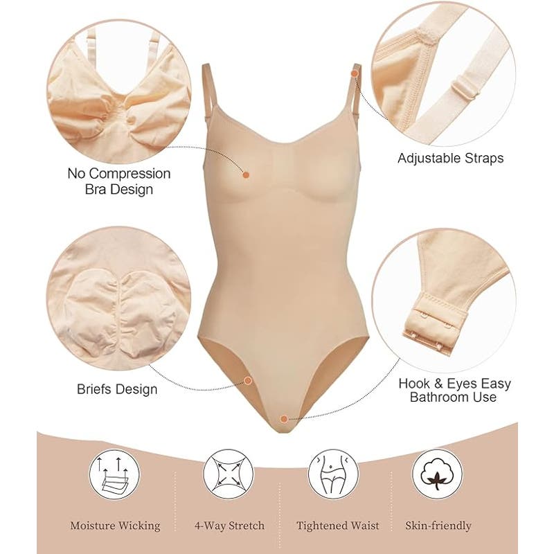 SHAPERX Shapewear Bodysuit Tummy Control Seamless Sculpting Snatched Waist, S/M