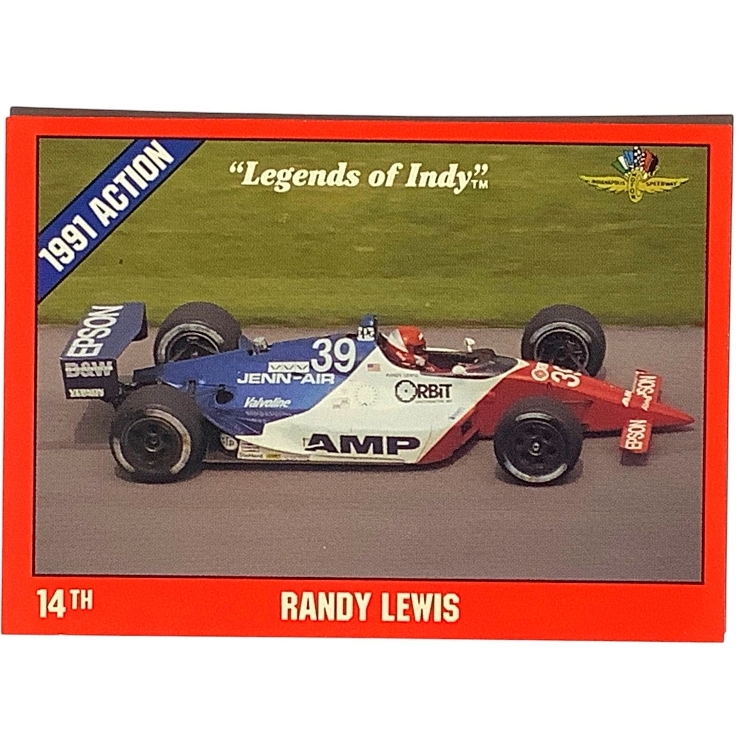 Randy Lewis 14th Place Finish, 1991 Action, 1992 Legends of Indy Card 15, NM+