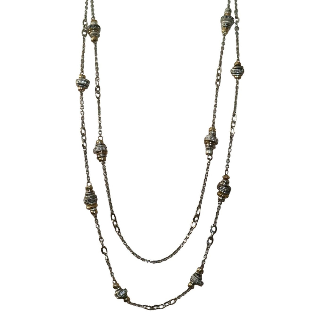 Elegant Loft Necklace Double Strand, Multi-Layer, Silver & Gold With Rhinestones