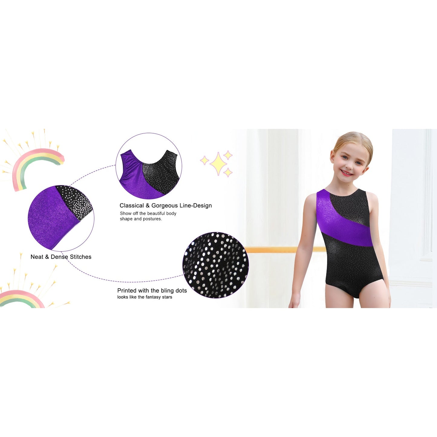 Gymnastics Leotards L/S Dance Leotard Sparkle Ballet Dancewear, 13-14 Years