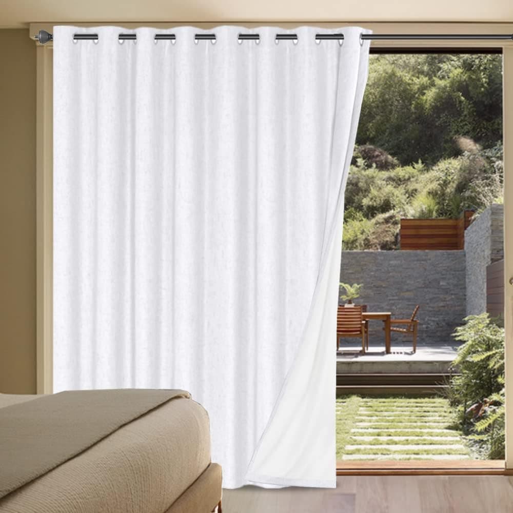 100% Blackout Patio Door Curtain w/ Grommets Extra Wide Panel, 100"W x 84"L, Wht