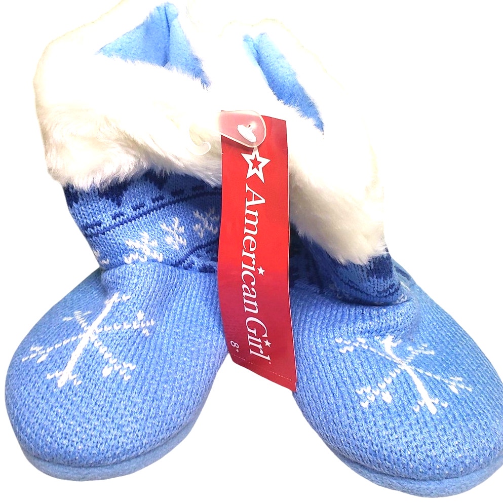 American Girl Blue Polar Bear Fleece Lined Knit Booties, Size S (1-3)