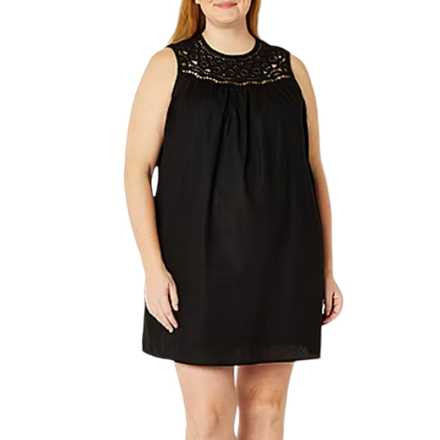 a.n.a Sleeveless A-Line Dress +Size, Linen 55% / Cotton 45%, Black, 3X (24W-26W)