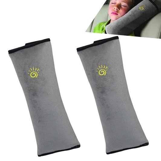 Gray 2-PK Seat Belt Pillow, Headrest, Neck Rest Belt Support - Great for Travel