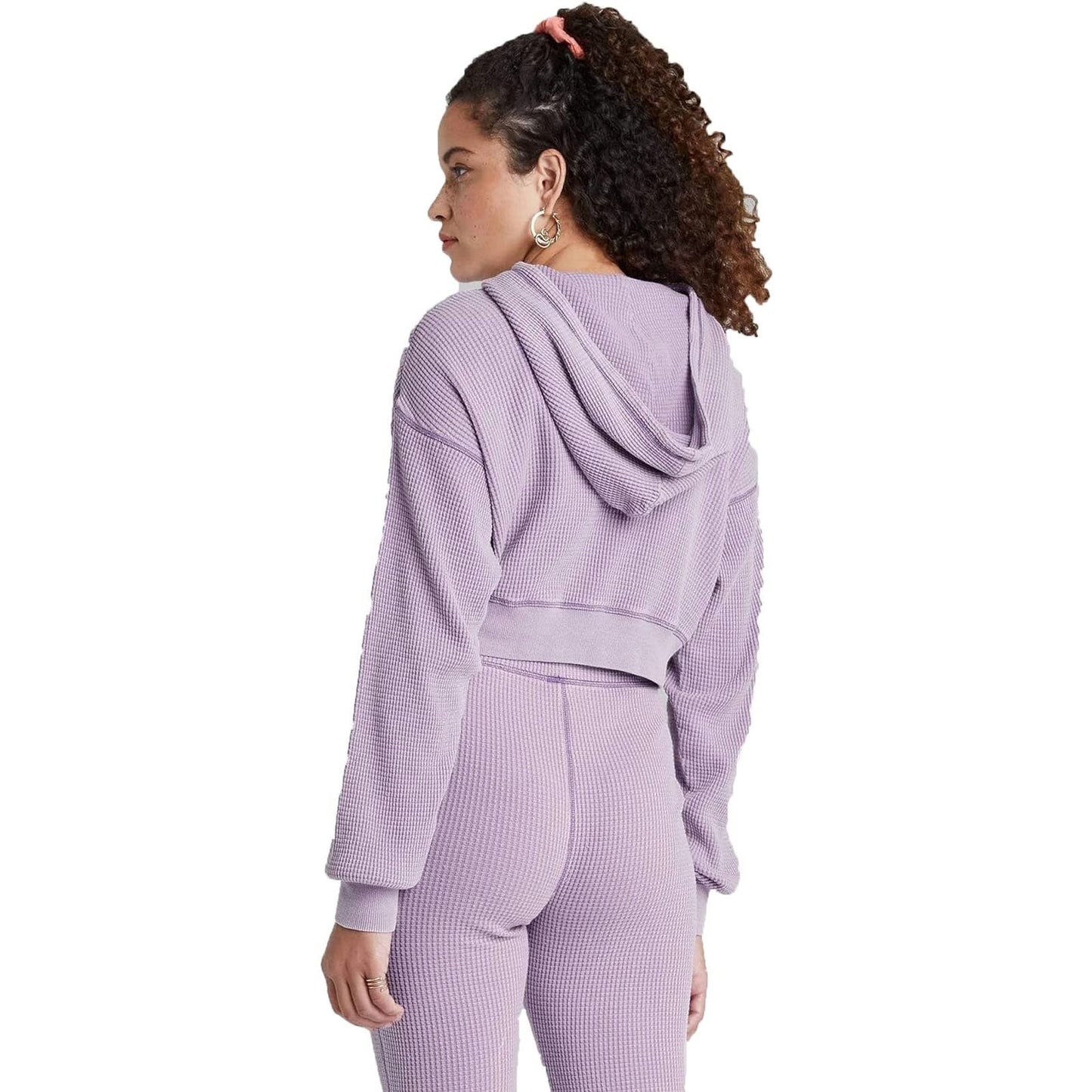 Wild Fable Women's Cropped Waffle Hoodie, Medium, Purple - Free Shipping