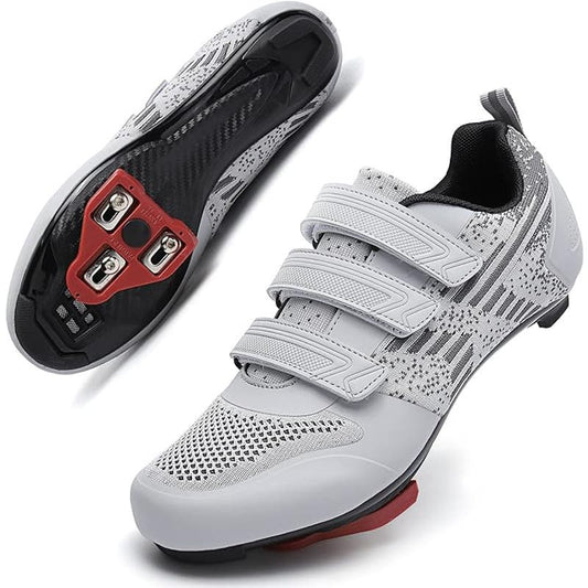 Unisex Road Bike Cycling Shoes 3 Straps, Delta Cleats for Indoor Use, Sz 7, Gray