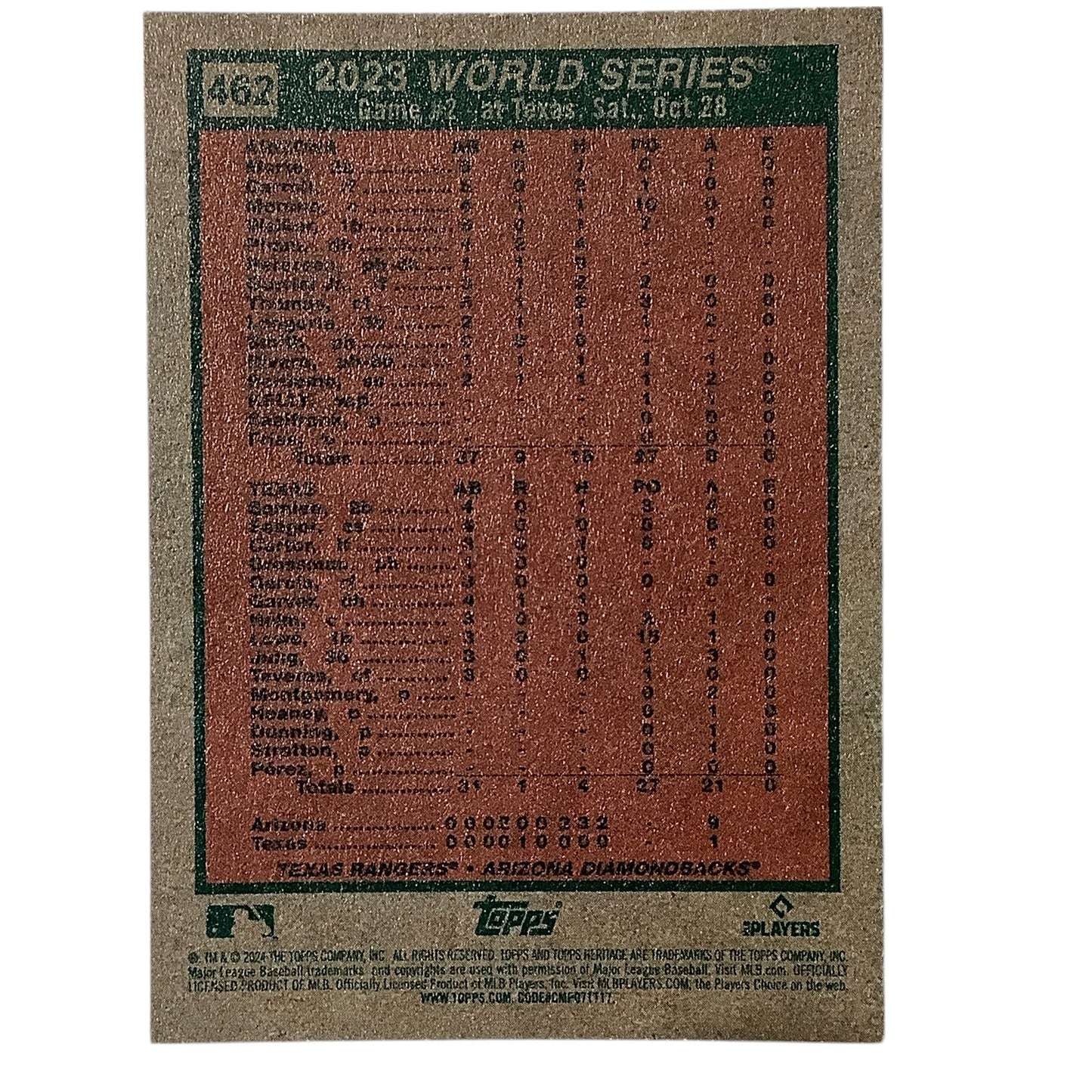 2024 Topps Heritage - 2023 World Series Game 2 Arizona 9 Texas 1, Card #462, NM+