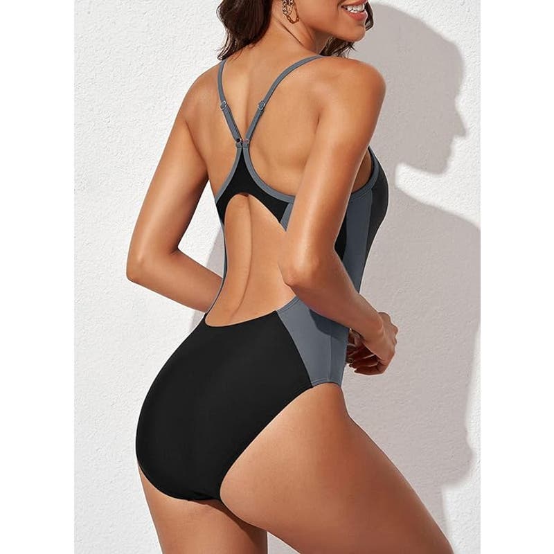 Aleumdr Striped Color One Piece Athletic Training Sport Swimwear, M (8-10)