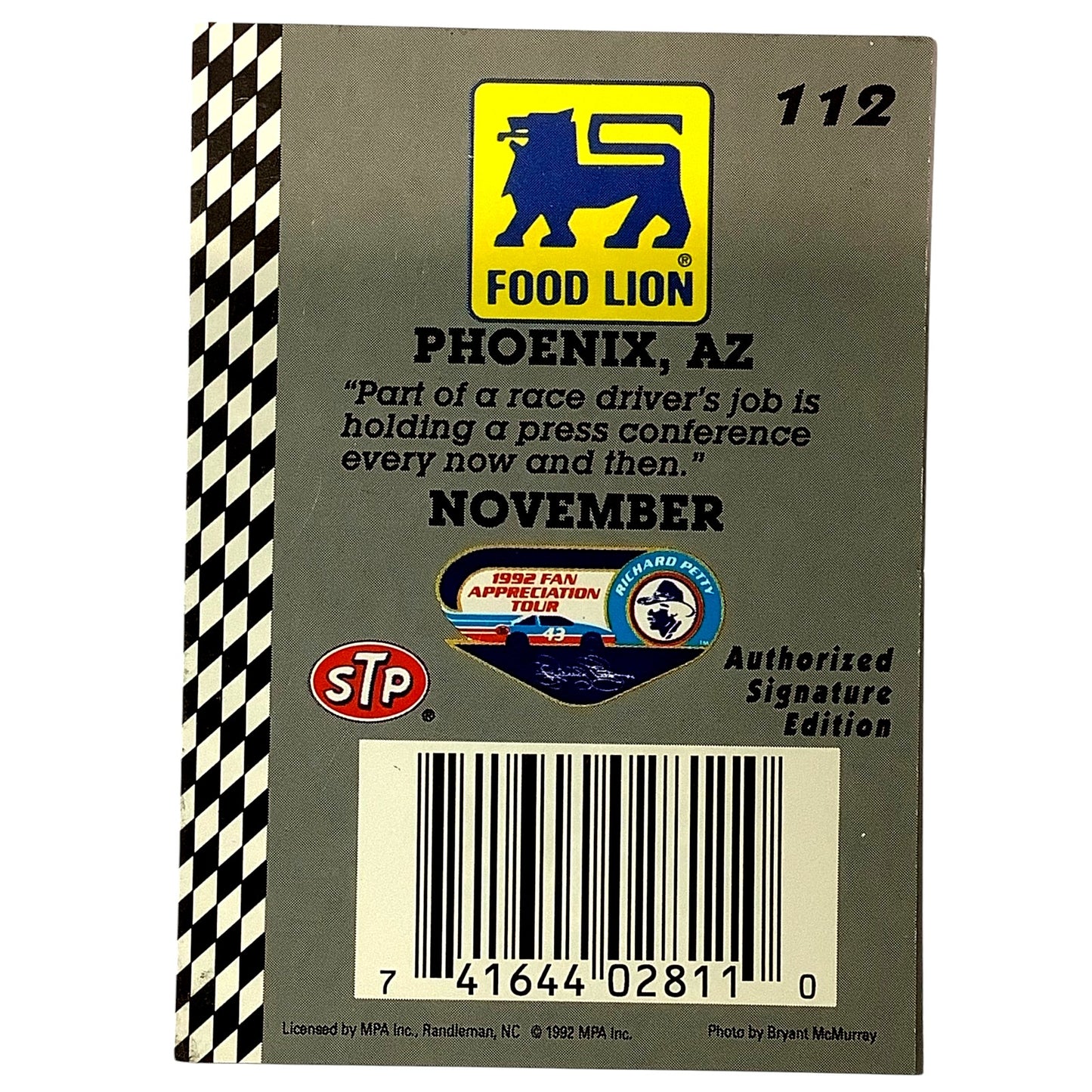 1992 Richard Petty Fan Appreciation, NOV in Phoenix AZ, Food Lion STP MPA #112