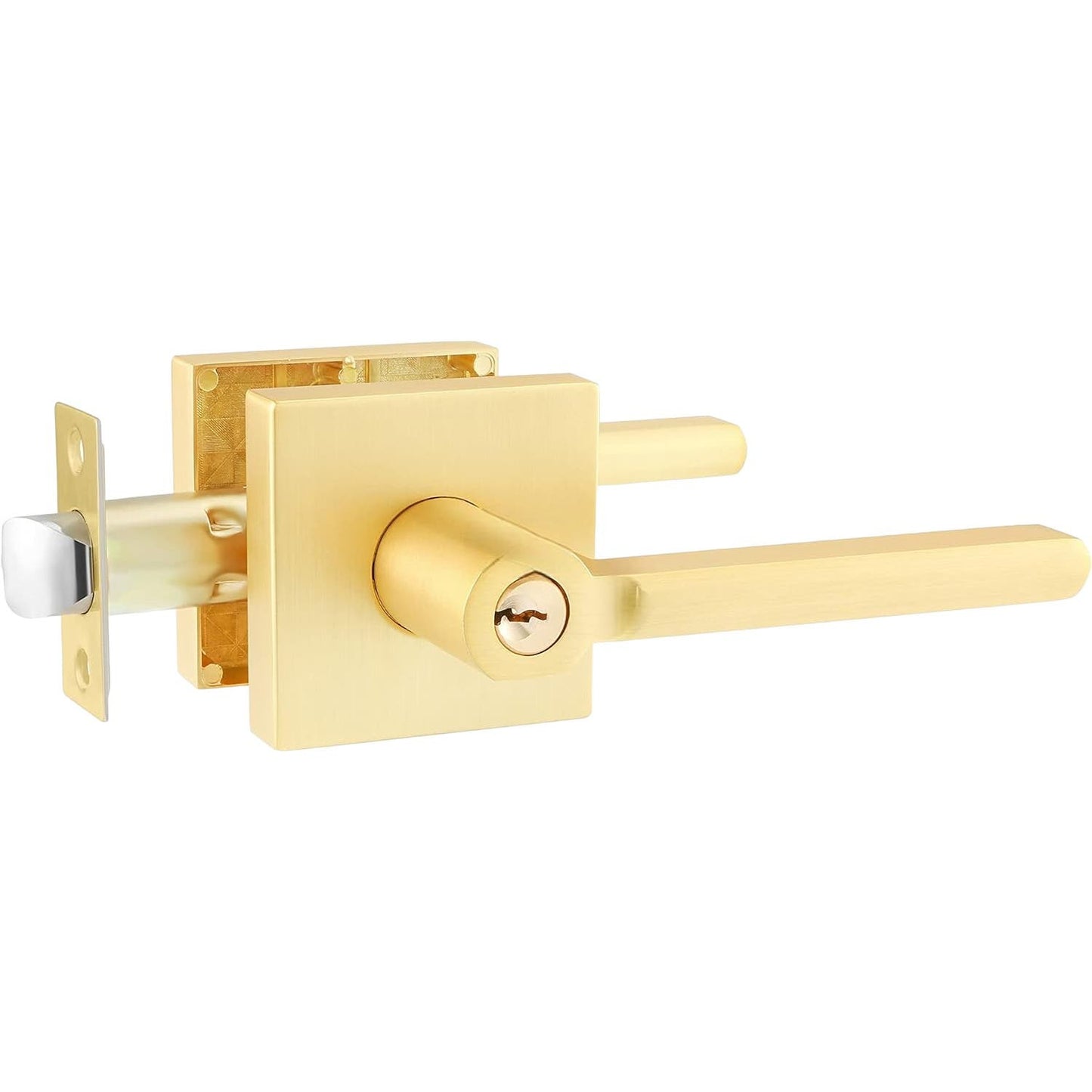 Defiant Tonebridge Satin Brass Keyed Entry Door Lever with Square Rose, ANSI 3