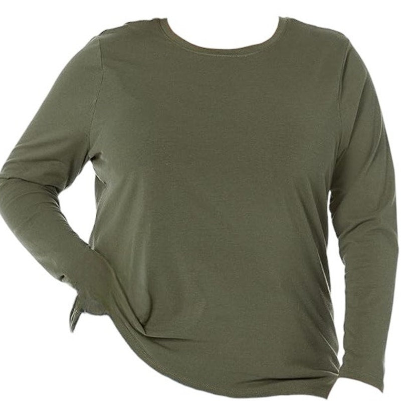 Real Essentials Plus Size Olive Green Women's Pullover Tee, 5X