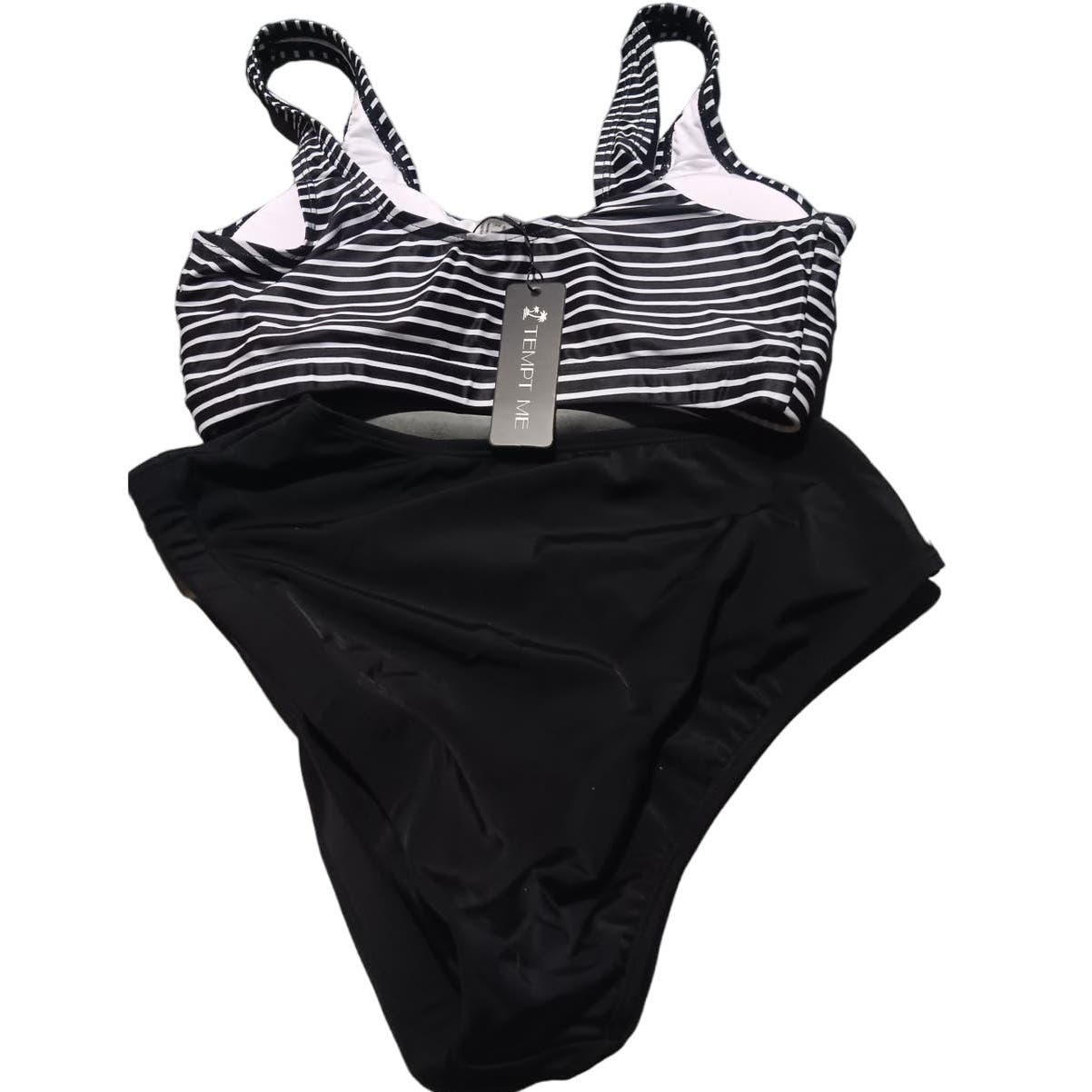 2-Piece Scoop Neck Bikini Crop Top Swimsuit Sporty High Waisted Bathing Suit, SM