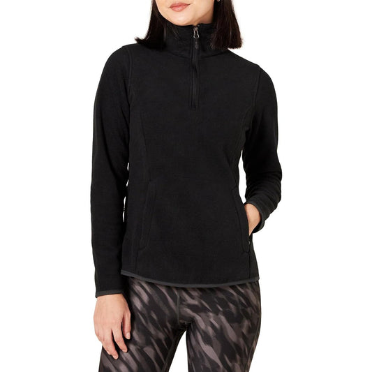 Women's Classic-Fit L/S Quarter-Zip Polar Fleece Pullover Jacket, Black, Small
