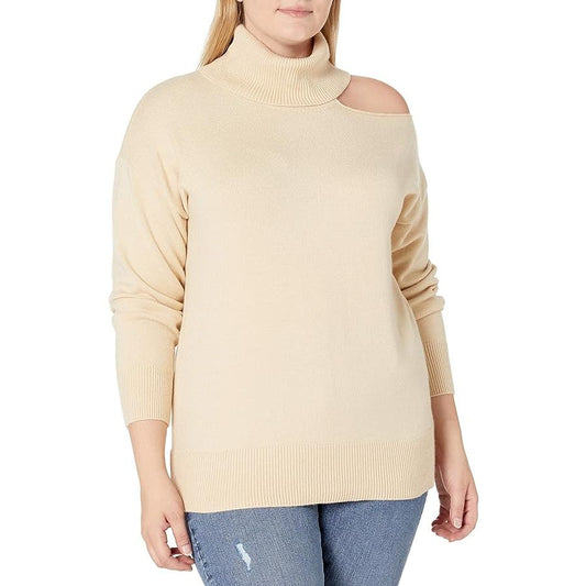 Women's Josephine Long Sleeve Cutout Loose Turtlenck Sweater , Crème Brulee, L