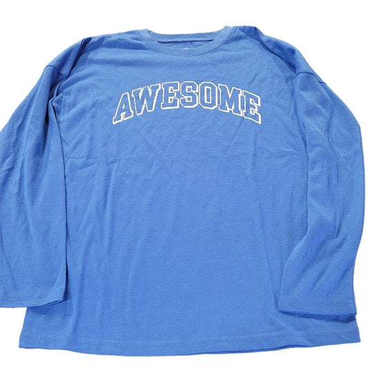 Thereabouts "Awesome" Kids Husky Crew Neck L/S Graphic T-Shirt, Blue, M (10/12H)