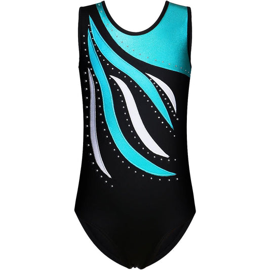 BAOHULU Leotards Girls Gymnastic Embroidery Shiny Aqua Rose Diamond Dance 15-16Y