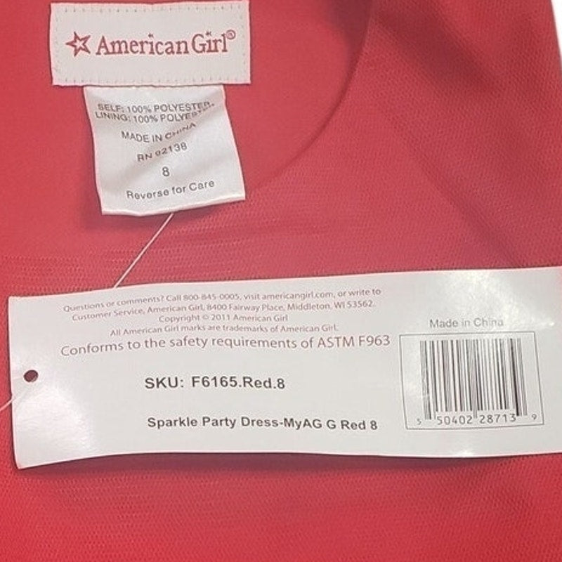 American Girl, Sparkling Twinkle Party Dress, Red, Size 8 , NWT