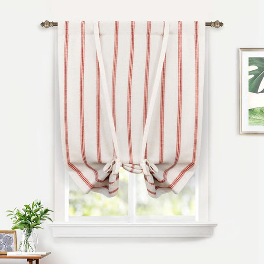 DriftAway Farmhouse Linen Blend Blackout Tie Up Curtain, 31"W x 47"L (Taupe/Red)