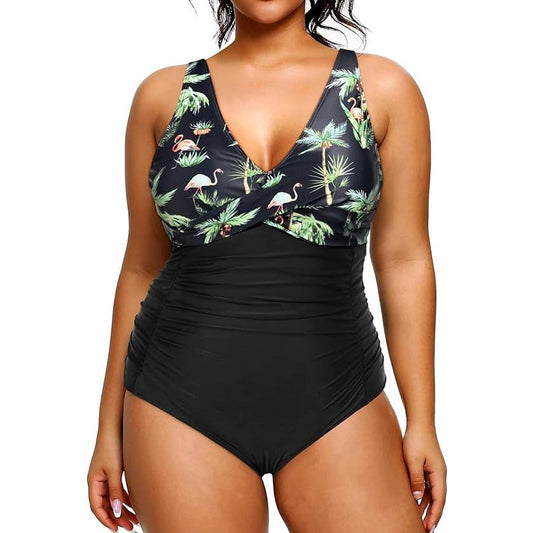 Yonique One Piece Bathing Suits Tummy Control Slimming Swimwear Flamingo 16W