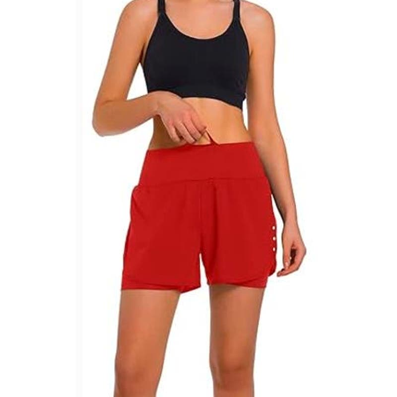 Womens 2 in 1 Running Shorts - Lightweight Athletic Workout w/ Phone Pocket. SM