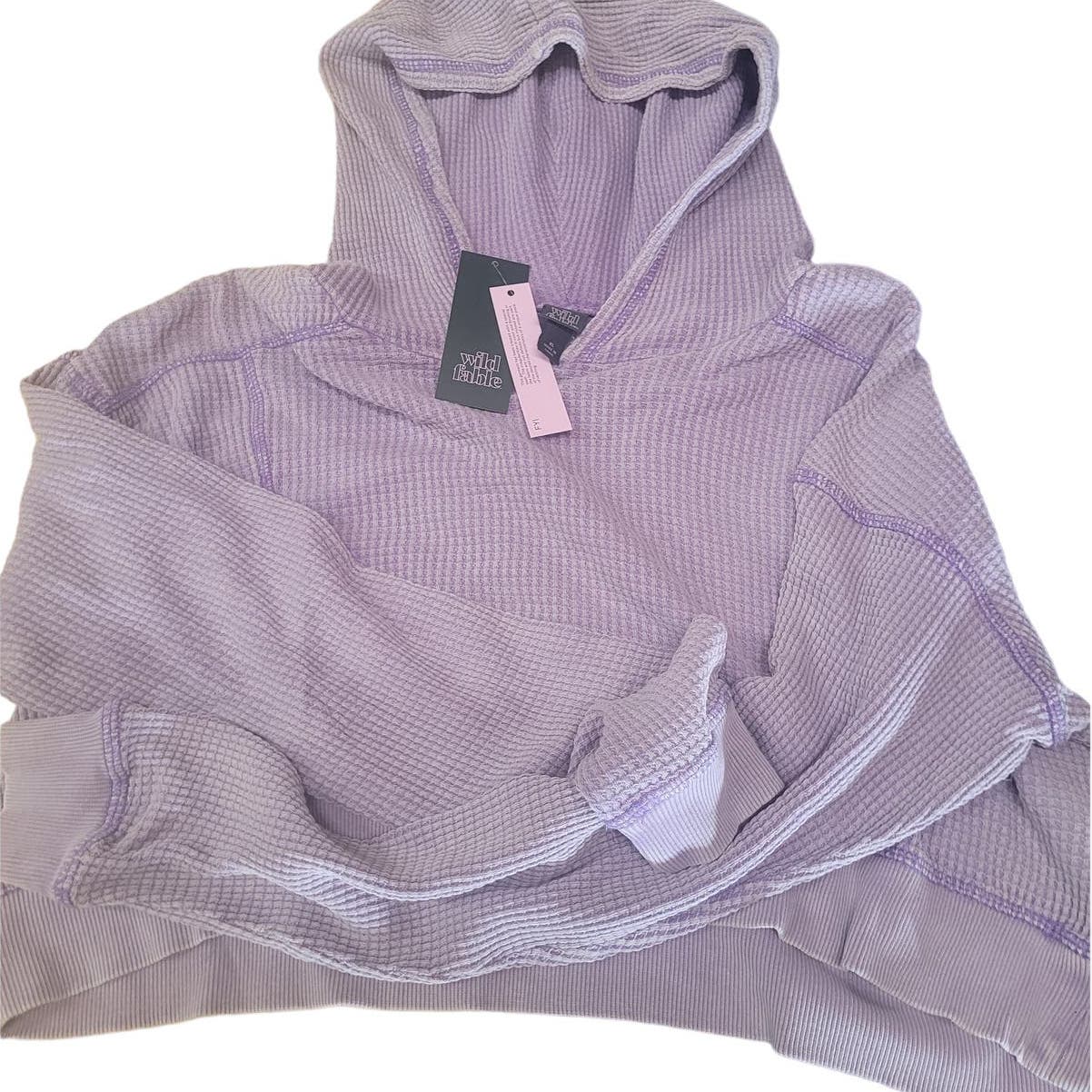 Wild Fable Women's Cropped Waffle Hoodie, X-Large, Purple - Free Shipping